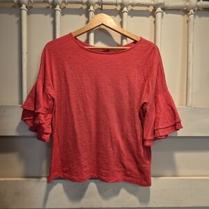 Women's Red Ruffle Sleeve Top